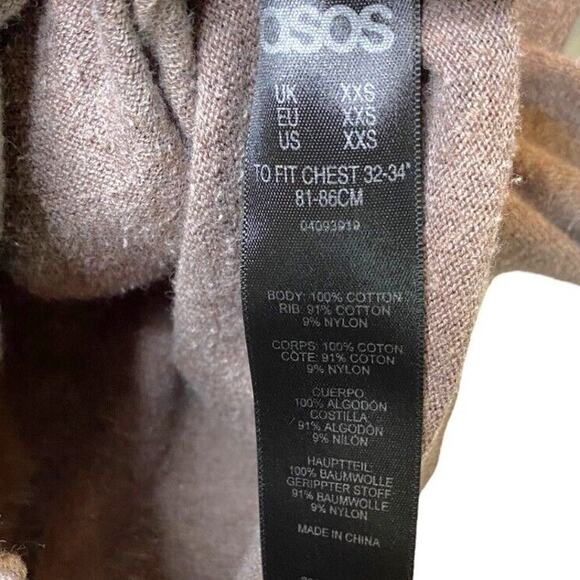 ASOS Oversized Button Down Stretch Cardigan Sweater Patch Pocket VNeck XXS Brown - Picture 9 of 15